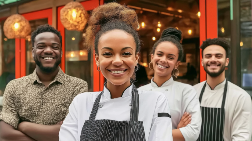 Equipe de restaurante sorrindo